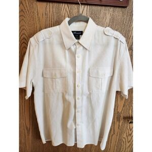 Trust Linen Blend SS Button Up Front Dbl Pockets Mens Size L Cream